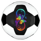 黒鮮やかに虹の蝶がある無限大 サッカーボール (回転)