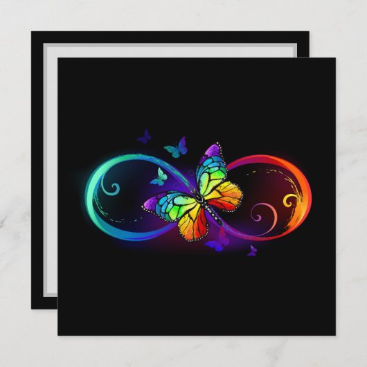 黒鮮やかに虹の蝶がある無限大 サンキューカード (正面/裏面)