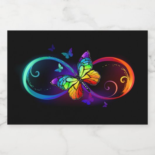 黒鮮やかに虹の蝶がある無限大 スパークリングワインラベル (シングルラベル)