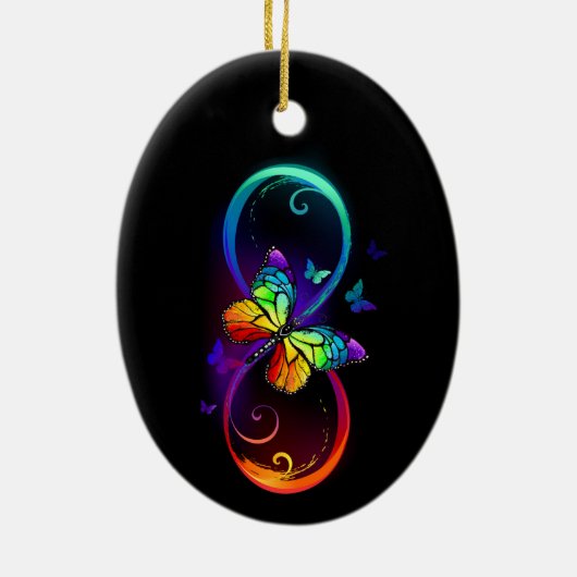 黒鮮やかに虹の蝶がある無限大 セラミックオーナメント (裏面)