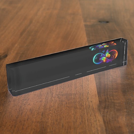 黒鮮やかに虹の蝶がある無限大 デスクネームプレート (側面)