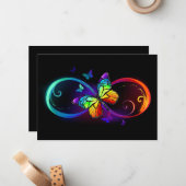 黒鮮やかに虹の蝶がある無限大 ノートカード (正面/裏面インサイチュ)