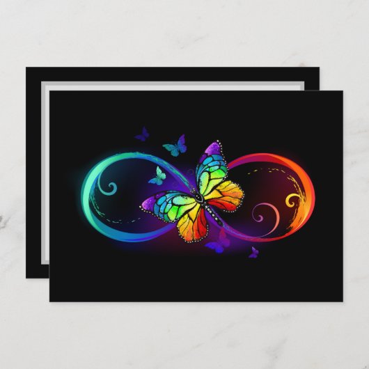 黒鮮やかに虹の蝶がある無限大 ノートカード (正面/裏面)