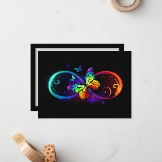 黒鮮やかに虹の蝶がある無限大 ノートカード (正面/裏面インサイチュ)