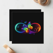 黒鮮やかに虹の蝶がある無限大 ノートカード (正面/裏面インサイチュ)