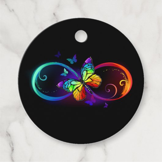 黒鮮やかに虹の蝶がある無限大 フェイバータグ (正面)