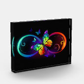 黒鮮やかに虹の蝶がある無限大 フォトブロック (左)