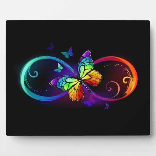 黒鮮やかに虹の蝶がある無限大 フォトプラーク (正面)