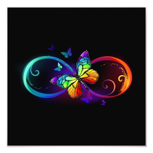 黒鮮やかに虹の蝶がある無限大 フォトプリント            (正面)