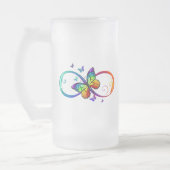 黒鮮やかに虹の蝶がある無限大 フロストグラスビールジョッキ (左)