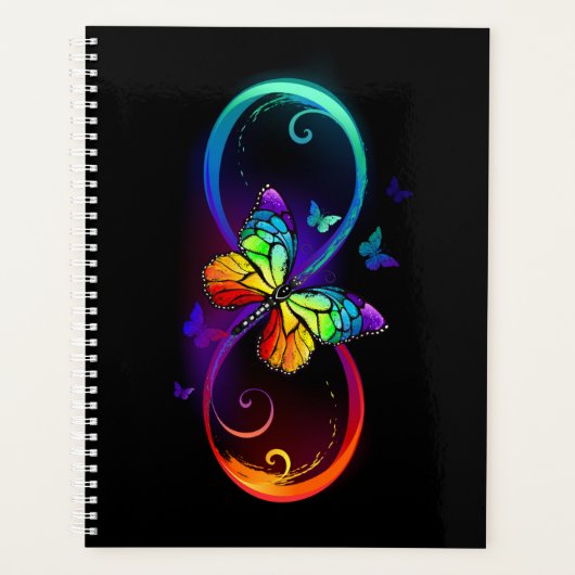 黒鮮やかに虹の蝶がある無限大 プランナー手帳 (正面)
