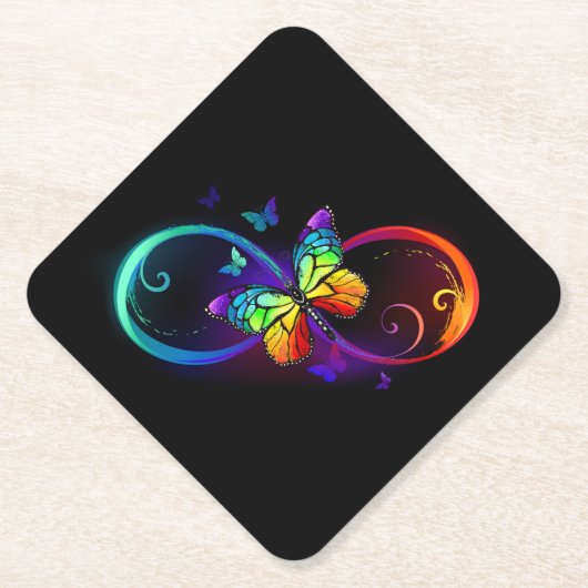 黒鮮やかに虹の蝶がある無限大 ペーパーコースター (正面)