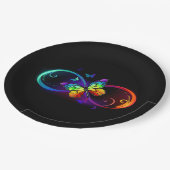 黒鮮やかに虹の蝶がある無限大 ペーパープレート (アングル)