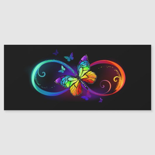 黒鮮やかに虹の蝶がある無限大 マグネット招待状 (正面)