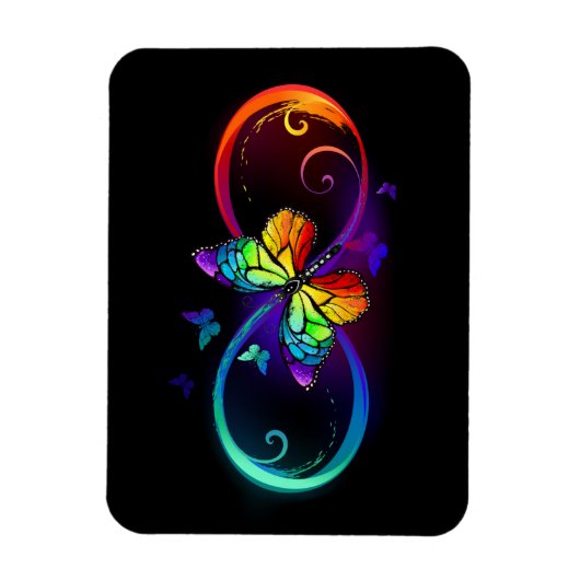 黒鮮やかに虹の蝶がある無限大 マグネット (縦)