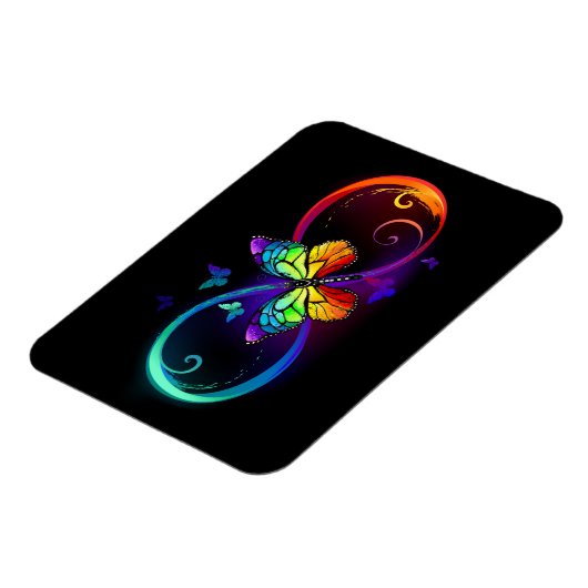 黒鮮やかに虹の蝶がある無限大 マグネット (左側)