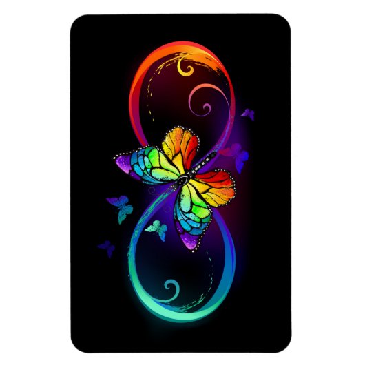黒鮮やかに虹の蝶がある無限大 マグネット (縦)