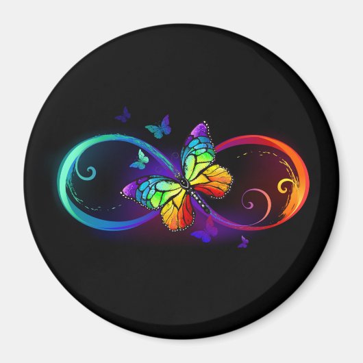 黒鮮やかに虹の蝶がある無限大 マグネット (正面)