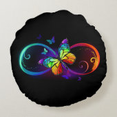 黒鮮やかに虹の蝶がある無限大 ラウンドクッション (裏面)