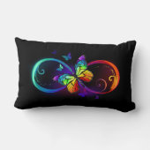 黒鮮やかに虹の蝶がある無限大 ランバークッション (裏面)
