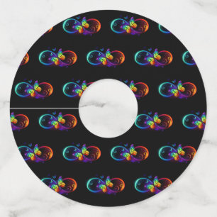 黒鮮やかに虹の蝶がある無限大 ワイングラスタグ