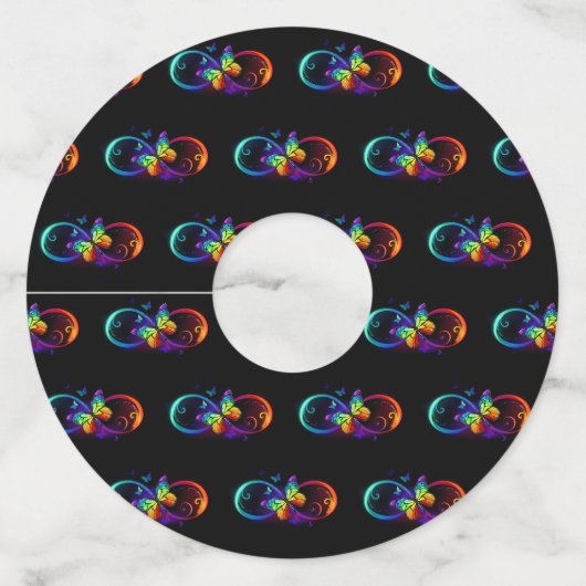 黒鮮やかに虹の蝶がある無限大 ワイングラスタグ (正面)