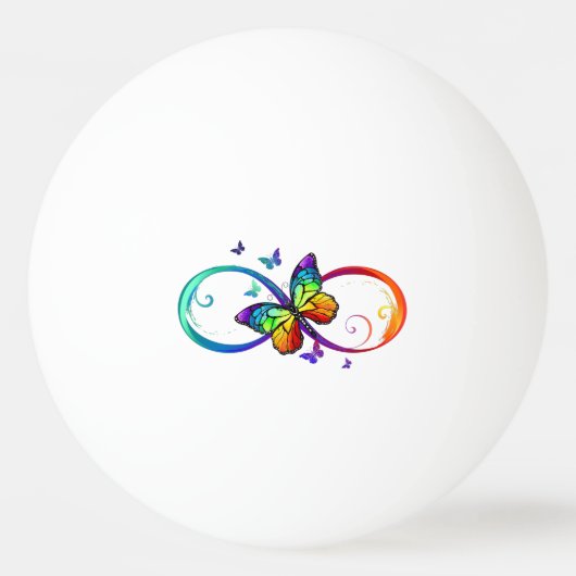 黒鮮やかに虹の蝶がある無限大 卓球ボール (正面)
