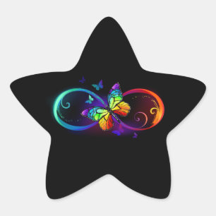 黒鮮やかに虹の蝶がある無限大 星シール