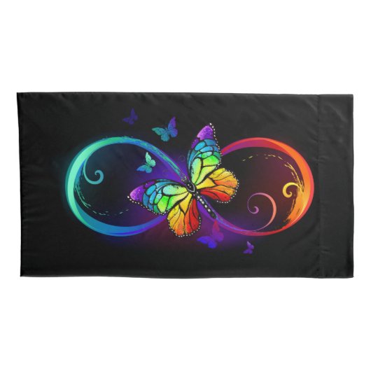 黒鮮やかに虹の蝶がある無限大 枕カバー (裏面-右)