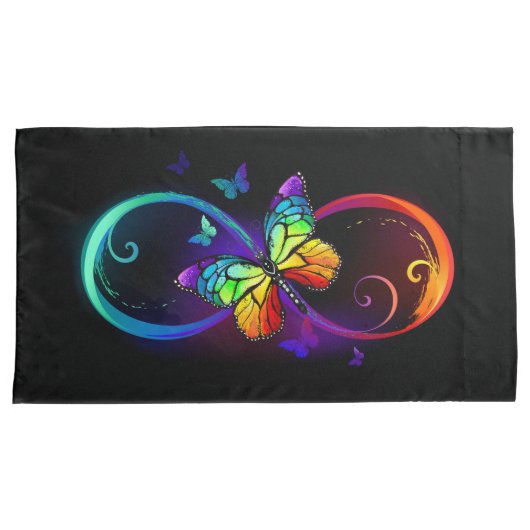 黒鮮やかに虹の蝶がある無限大 枕カバー (正面右)