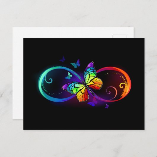 黒鮮やかに虹の蝶がある無限大 案内ポストカード (正面/裏面)