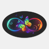 黒鮮やかに虹の蝶がある無限大 楕円形シール (正面)