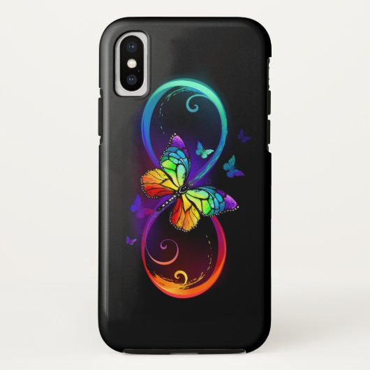 黒鮮やかに虹の蝶がある無限大 Case-Mate iPhoneケース (裏面)