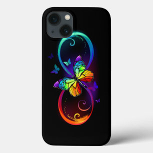 黒鮮やかに虹の蝶がある無限大 iPhone 13ケース