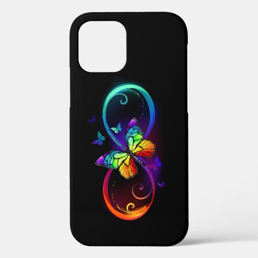 黒鮮やかに虹の蝶がある無限大 Case-Mate iPhoneケース (裏面)
