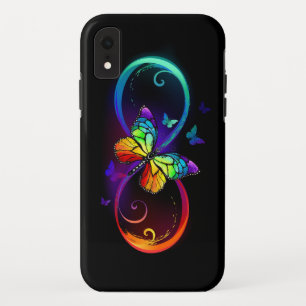 黒鮮やかに虹の蝶がある無限大 iPhone XRケース