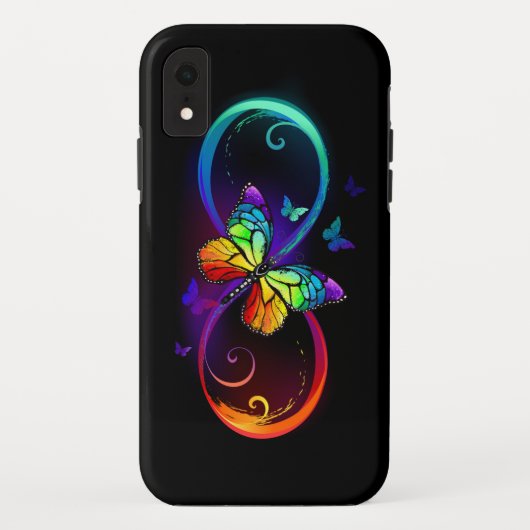 黒鮮やかに虹の蝶がある無限大 Case-Mate iPhoneケース (裏面)