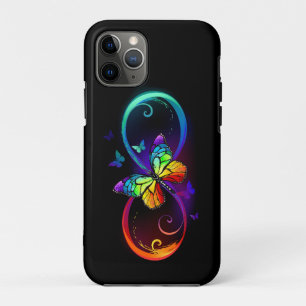 黒鮮やかに虹の蝶がある無限大 iPhone 11 PROケース