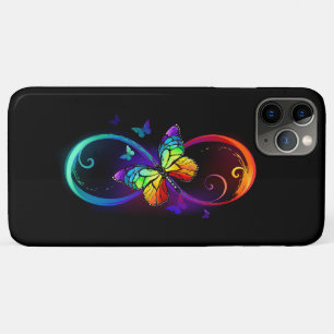 黒鮮やかに虹の蝶がある無限大 iPhone 11 PRO MAXケース