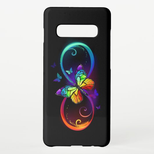 黒鮮やかに虹の蝶がある無限大 SAMSUNG GALAXYケース (裏面)