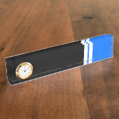 黒鮮やかブロック2ストライプ個の明るい青の時計 デスクネームプレート (側面)