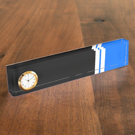 黒鮮やかブロック2ストライプ個の明るい青の時計 デスクネームプレート (側面)