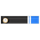 黒鮮やかブロック2ストライプ個の明るい青の時計 デスクネームプレート (正面)