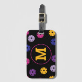 黒鮮やか上のピックボールカスタムイニシャル ラゲッジタグ (正面縦)