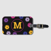 黒鮮やか上のピックボールカスタムイニシャル ラゲッジタグ (正面横)