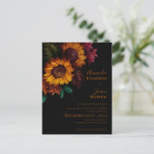 黒鮮やか焦オレンジ色のフローラモダン結婚の インビテーションポストカード (スタンド正面)