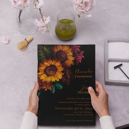黒鮮やか焦オレンジ色のフローラモダン結婚の インビテーションポストカード