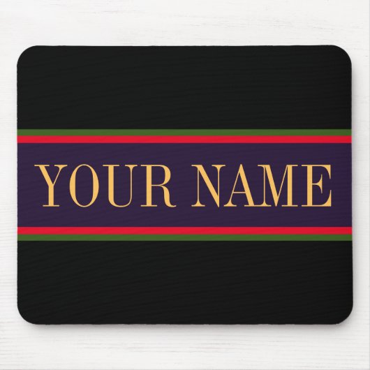 黒鮮やか紫はっきりした鮮やかな赤の緑のストライプ マウスパッド (正面)