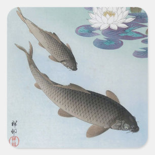 黒鯉,古邨ブラックカープ，小村，浮世絵 スクエアシール