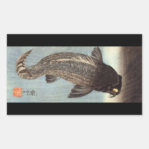 黒鯉,国芳ブラックカープ，国芳，浮世絵 長方形シール